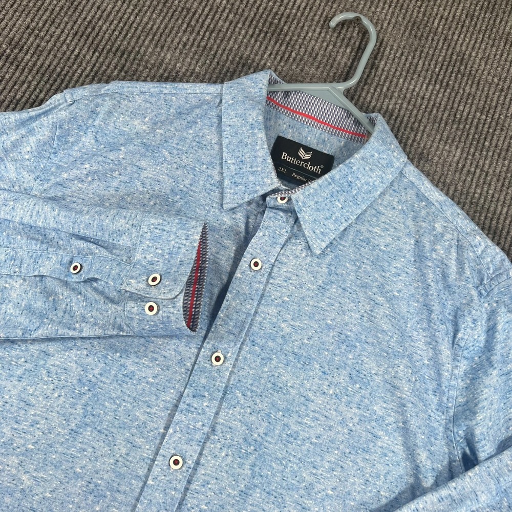 Buttercloth Shirt Mens 2XL XXL Blue Solid Long Sleeve Button Up Stretch Casual